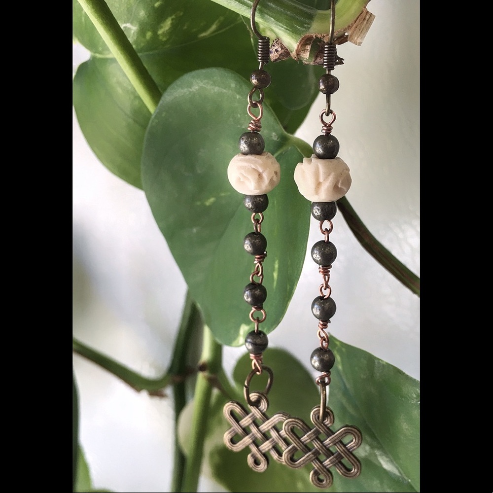 Handmade Eternity Knot Boho Pyrite Earrings